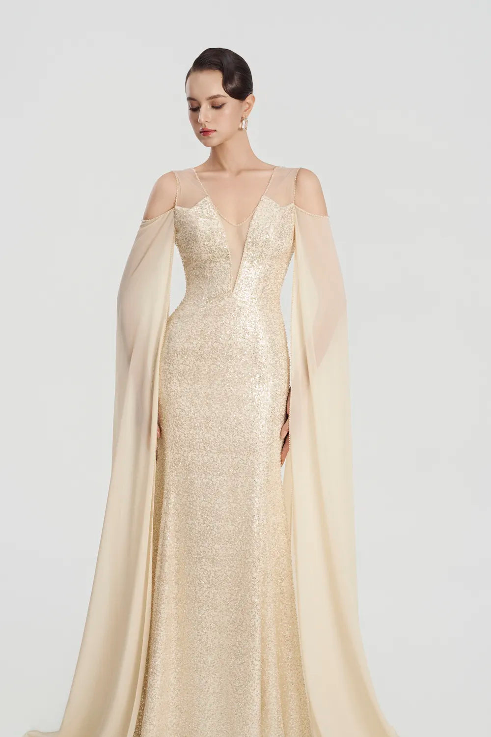 Open Shoulder Long Sleeve A-Line Dress