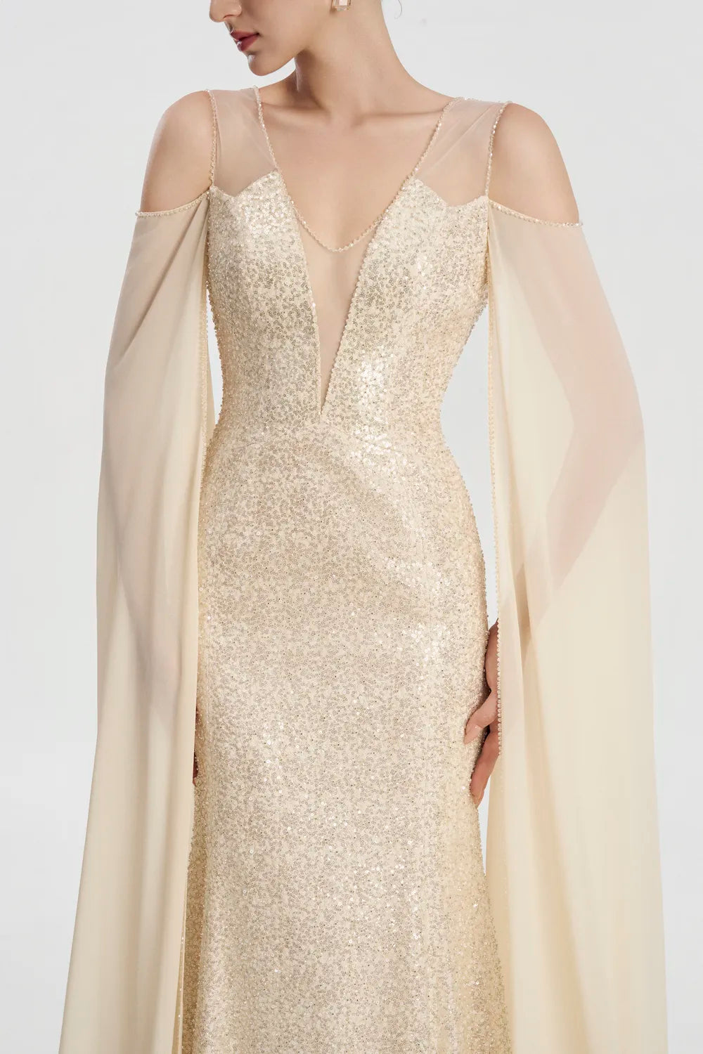 Open Shoulder Long Sleeve A-Line Dress