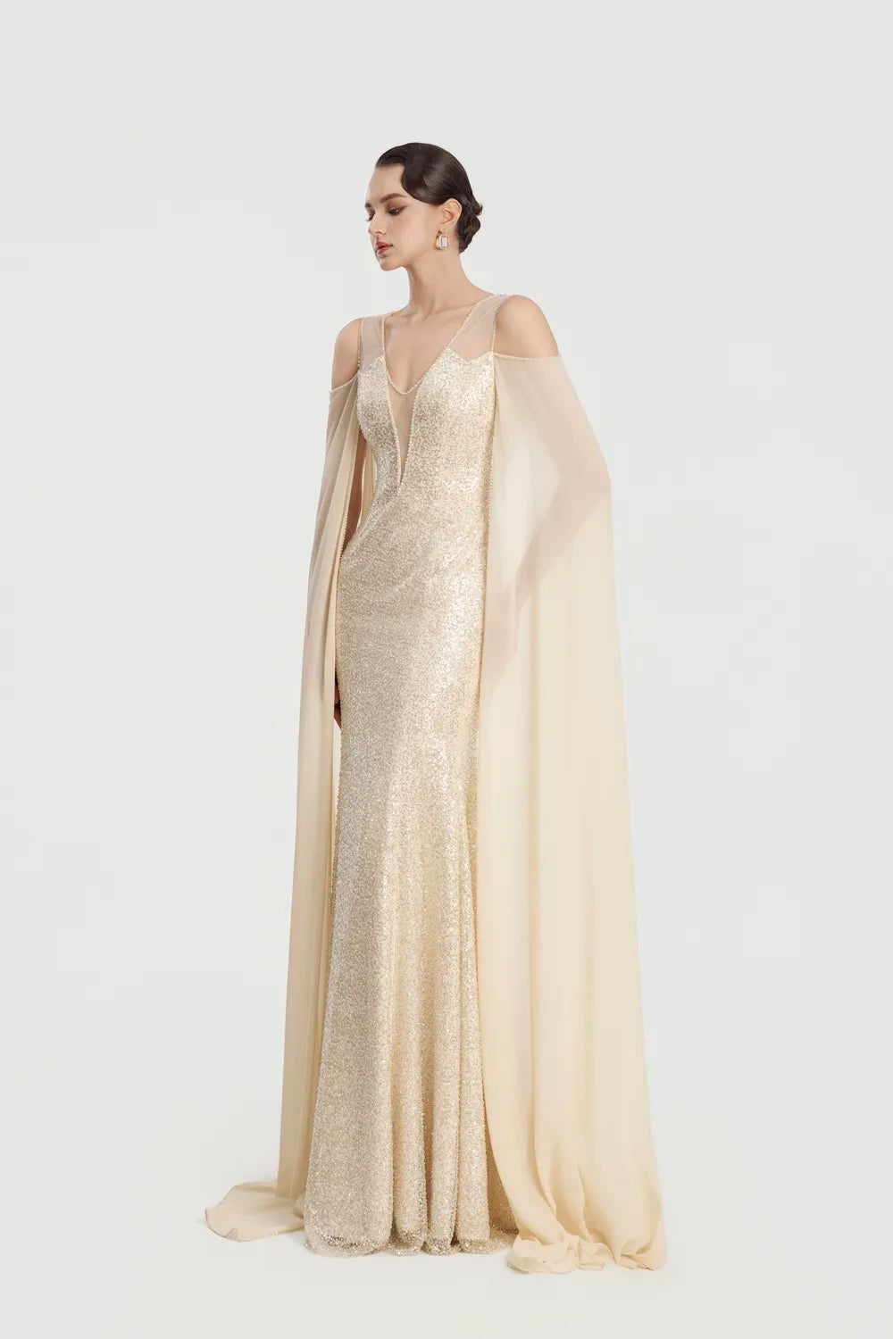 Open Shoulder Long Sleeve A-Line Dress