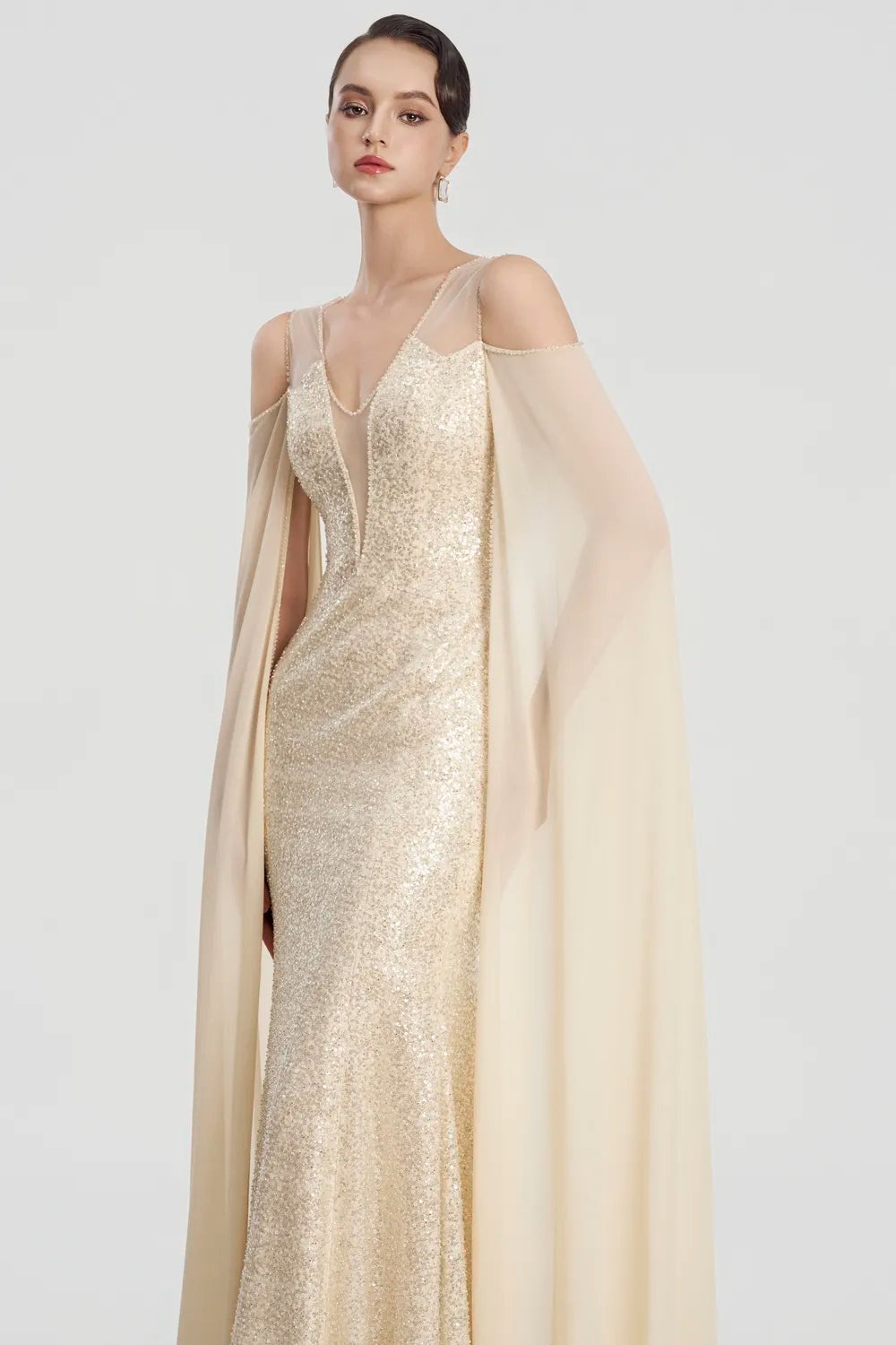 Open Shoulder Long Sleeve A-Line Dress
