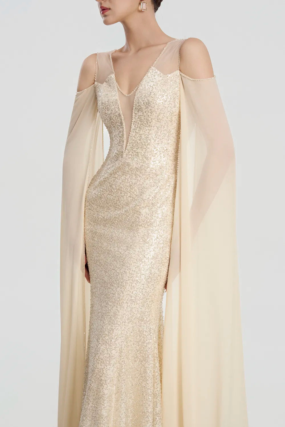 Open Shoulder Long Sleeve A-Line Dress