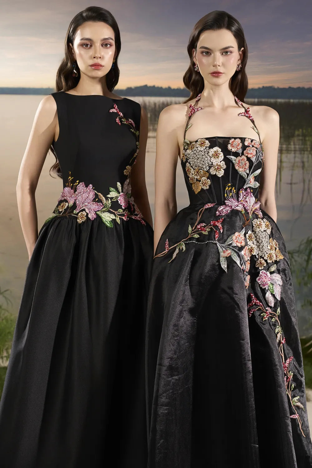 Floral Embellished Gathered Dress - TRACY COUTURE
