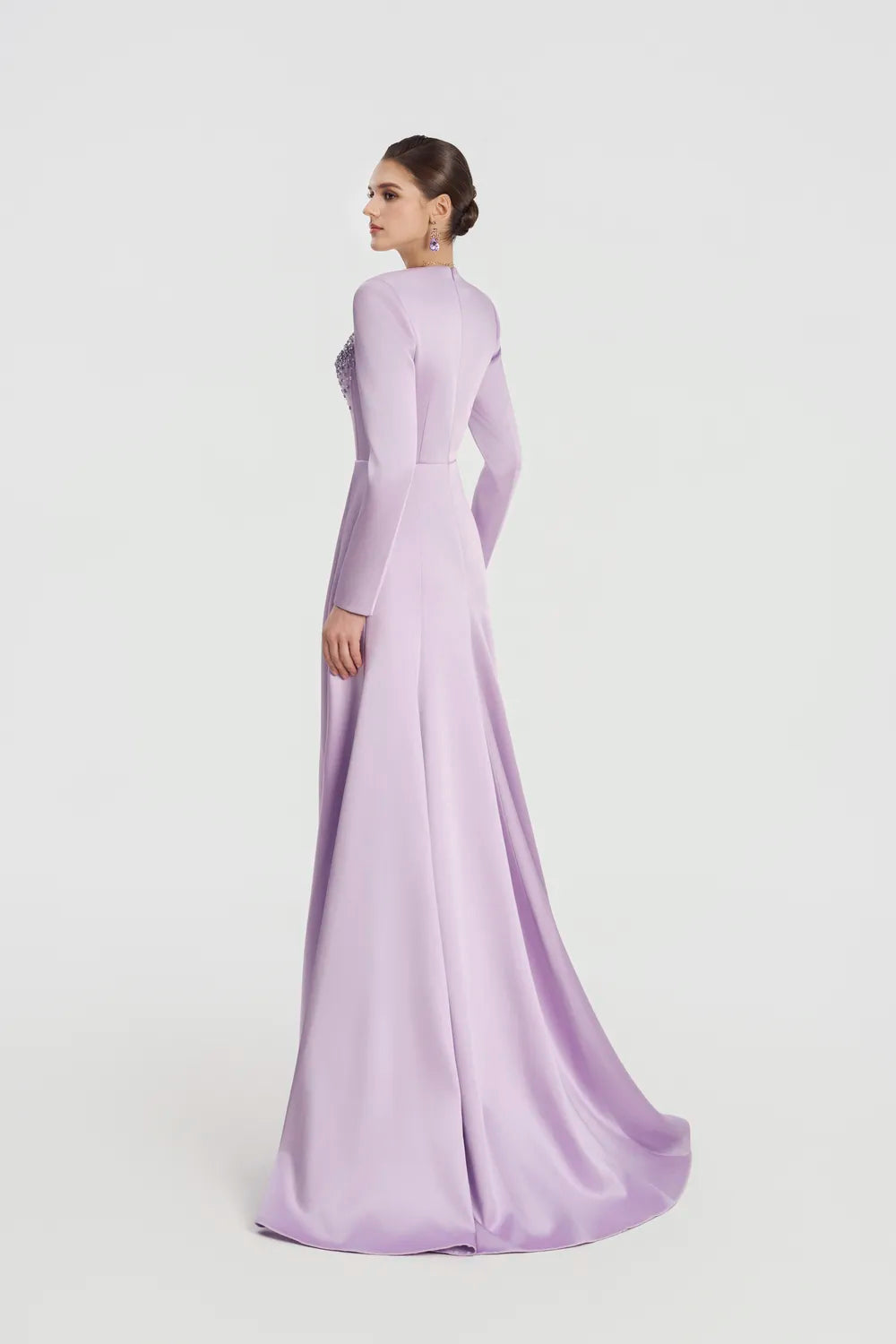 Trapezium Neckline Long Sleeve Flared A-Line Dress - TRACY COUTURE