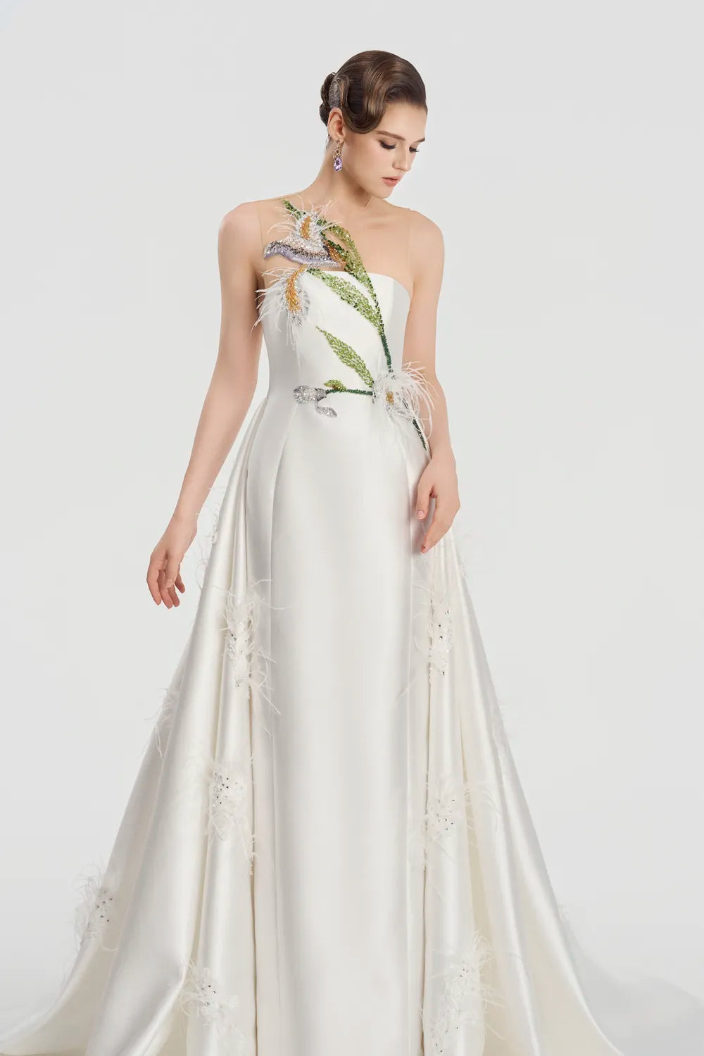See-Through Shoulder Sides Flared A-Dress - TRACY COUTURE
