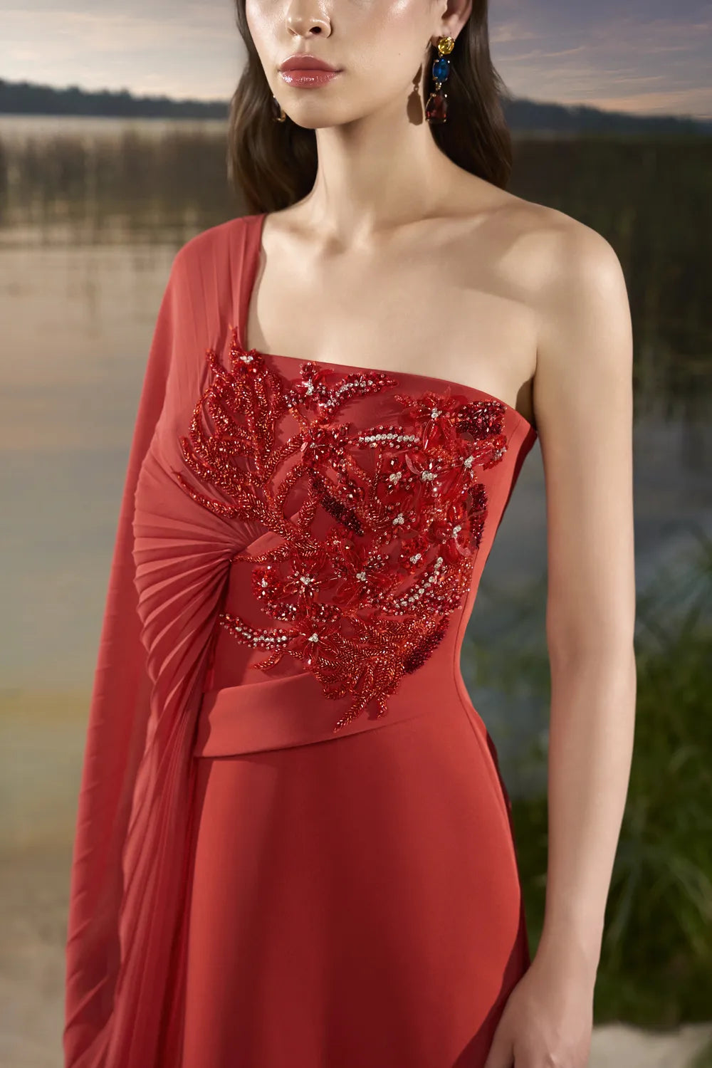 One-Shoulder Pleated Flap Dress - TRACY COUTURE