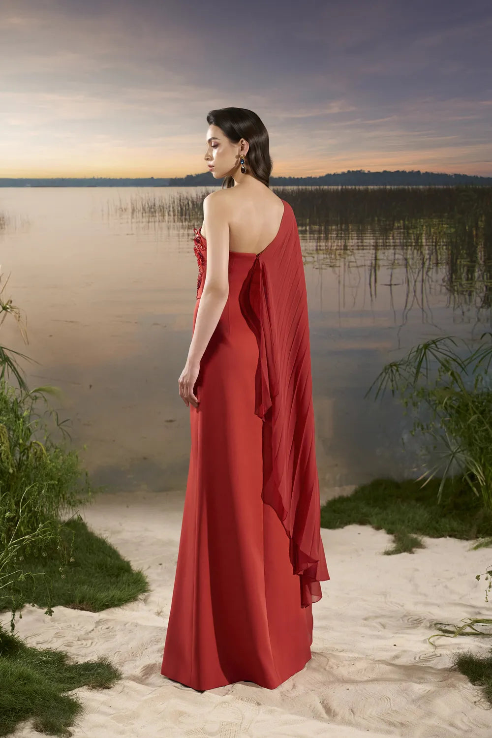 One-Shoulder Pleated Flap Dress - TRACY COUTURE