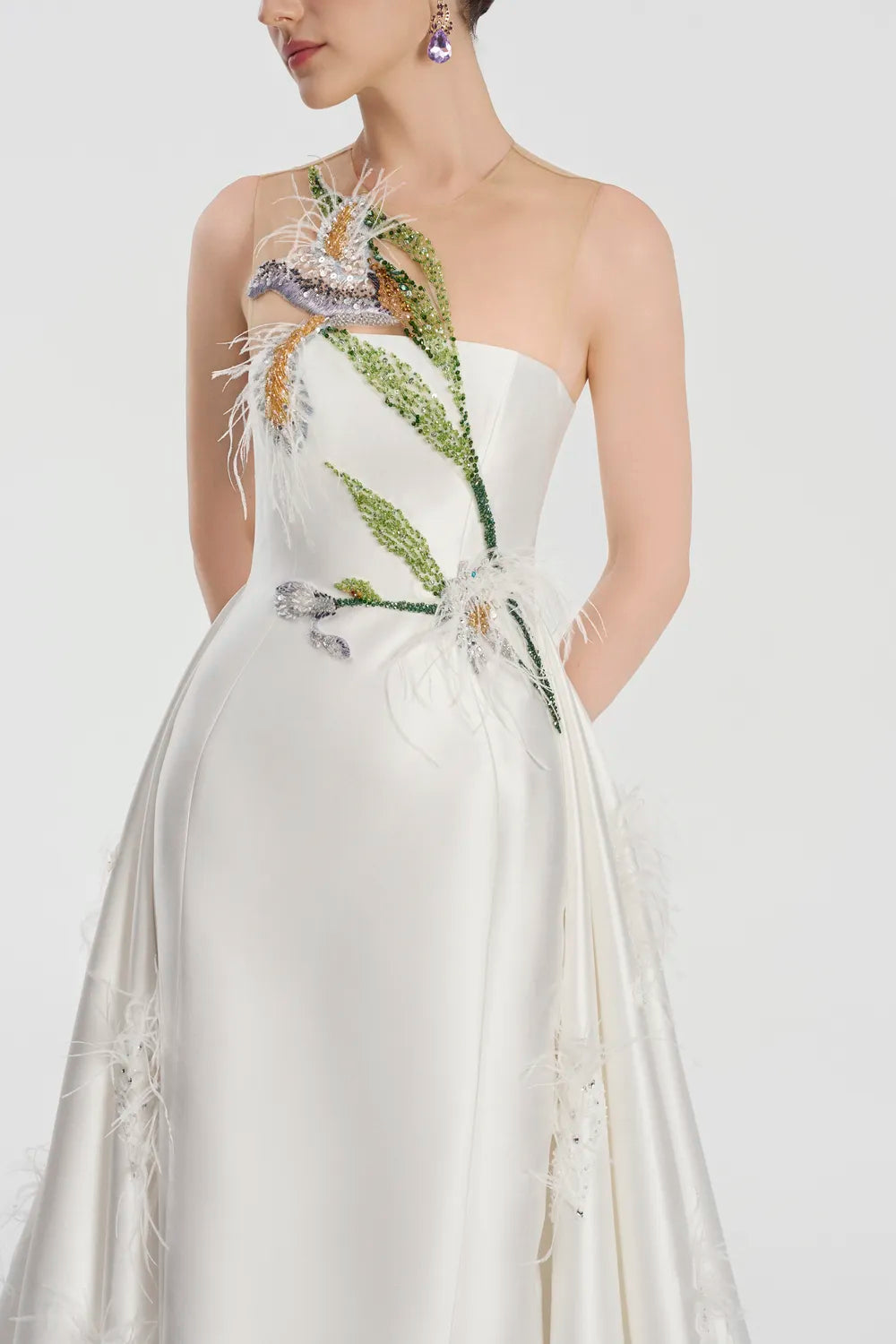 See-Through Shoulder Sides Flared A-Dress - TRACY COUTURE