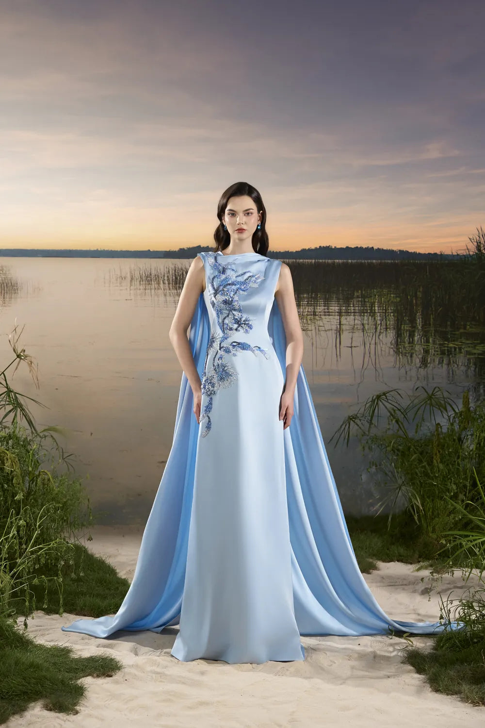 Sleeveless Boat Neck Long Back Flap Dress - TRACY COUTURE