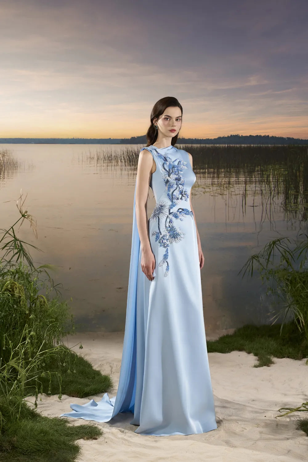 Sleeveless Boat Neck Long Back Flap Dress M / BabyBlue
