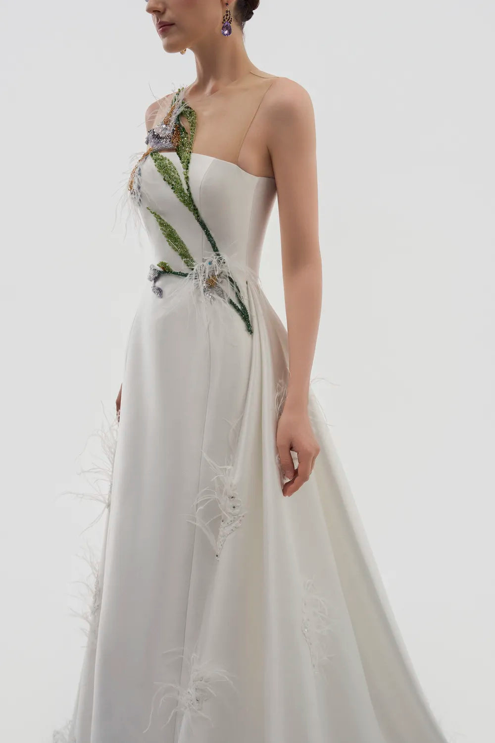 See-Through Shoulder Sides Flared A-Dress - TRACY COUTURE