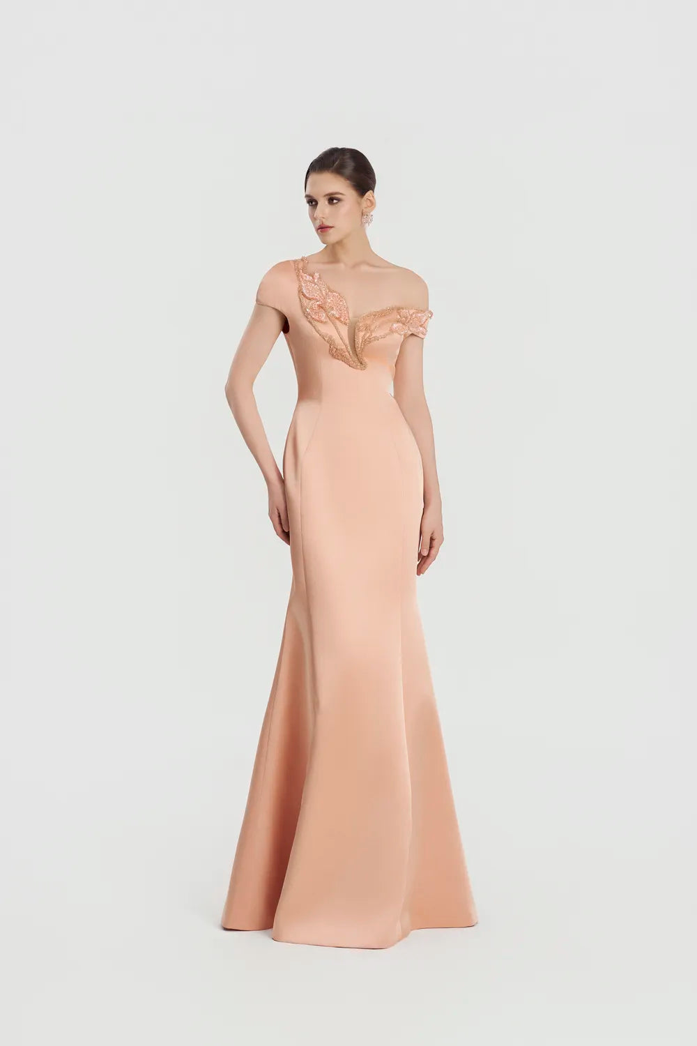 Asymmetric Sleeve Mermaid Dress - TRACY COUTURE
