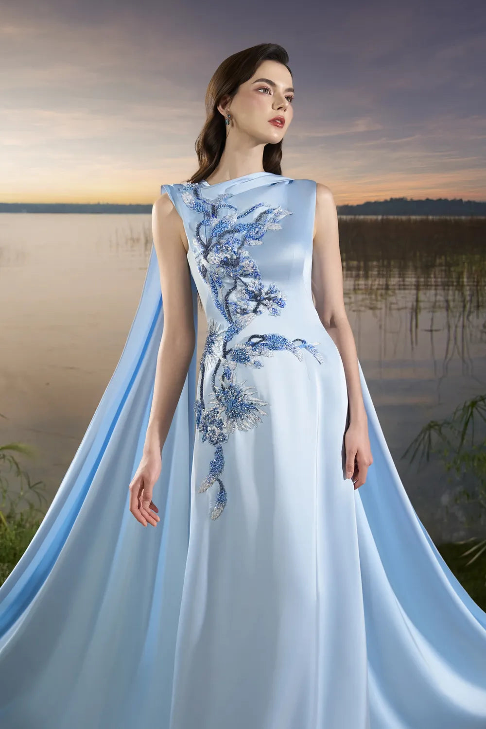 Sleeveless Boat Neck Long Back Flap Dress - TRACY COUTURE