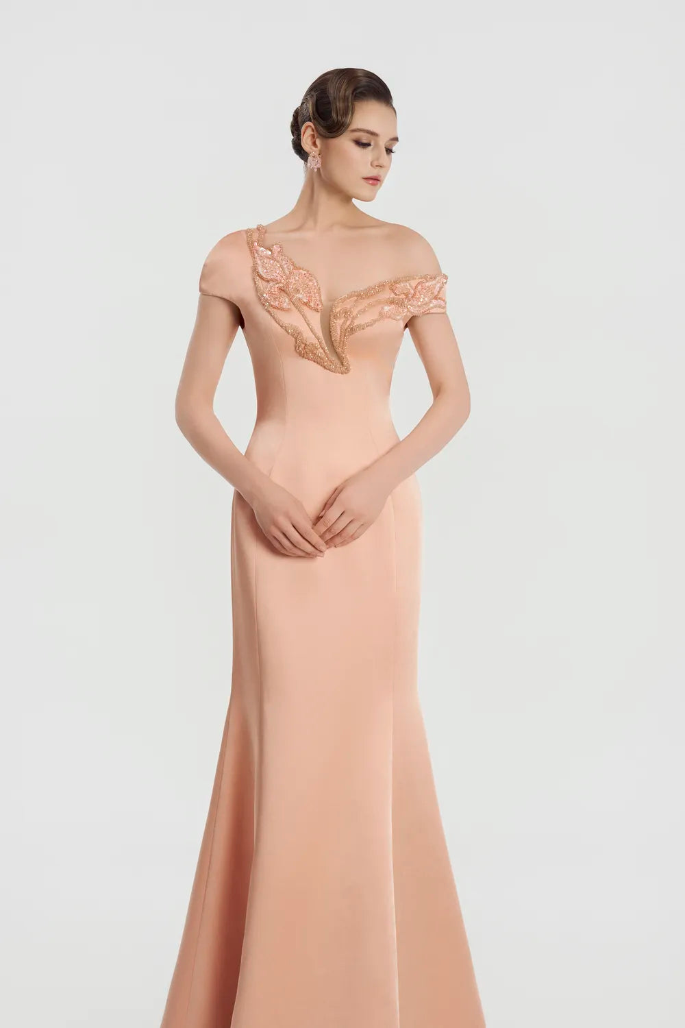 Asymmetric Sleeve Mermaid Dress - TRACY COUTURE