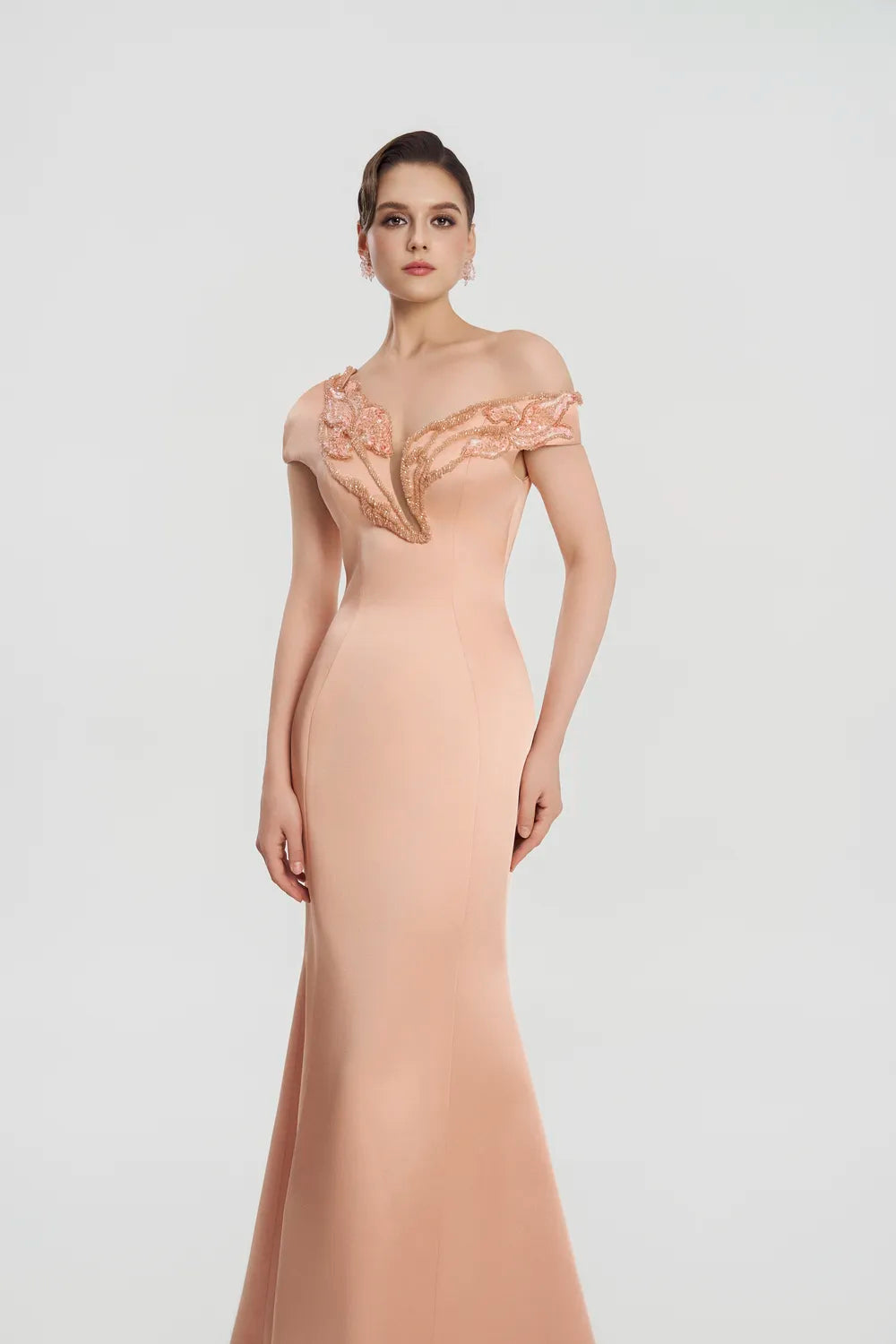 Asymmetric Sleeve Mermaid Dress - TRACY COUTURE