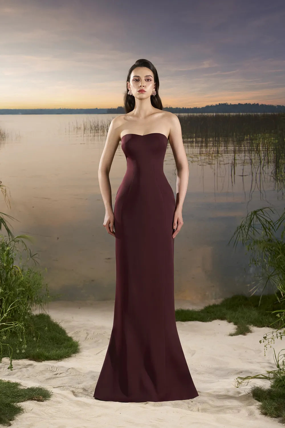 Flowing Cape Sleeve Mermaid Dress - TRACY COUTURE