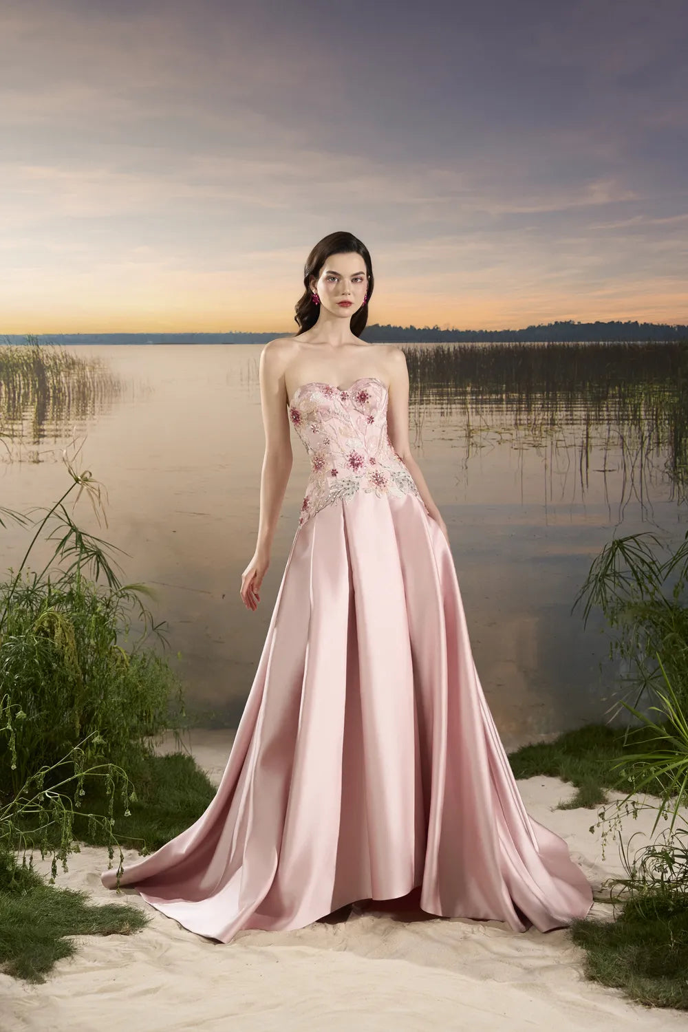 Flowing Flap Floral Embellished Dress - TRACY COUTURE