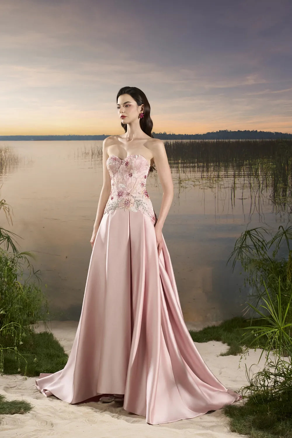 Flowing Flap Floral Embellished Dress - TRACY COUTURE