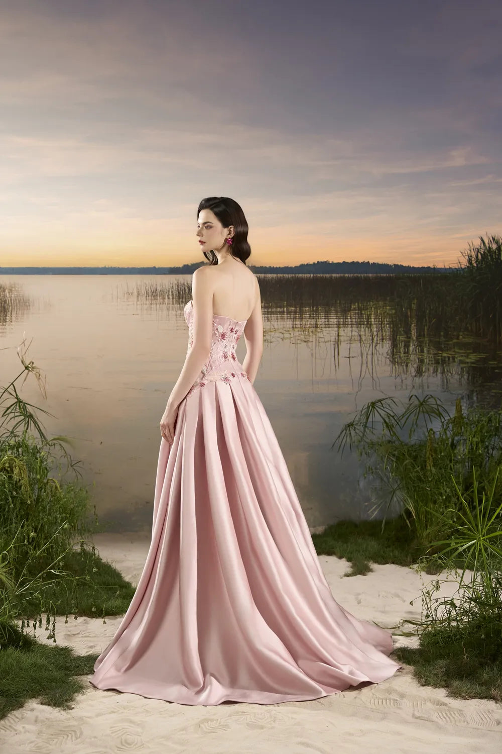 Flowing Flap Floral Embellished Dress - TRACY COUTURE