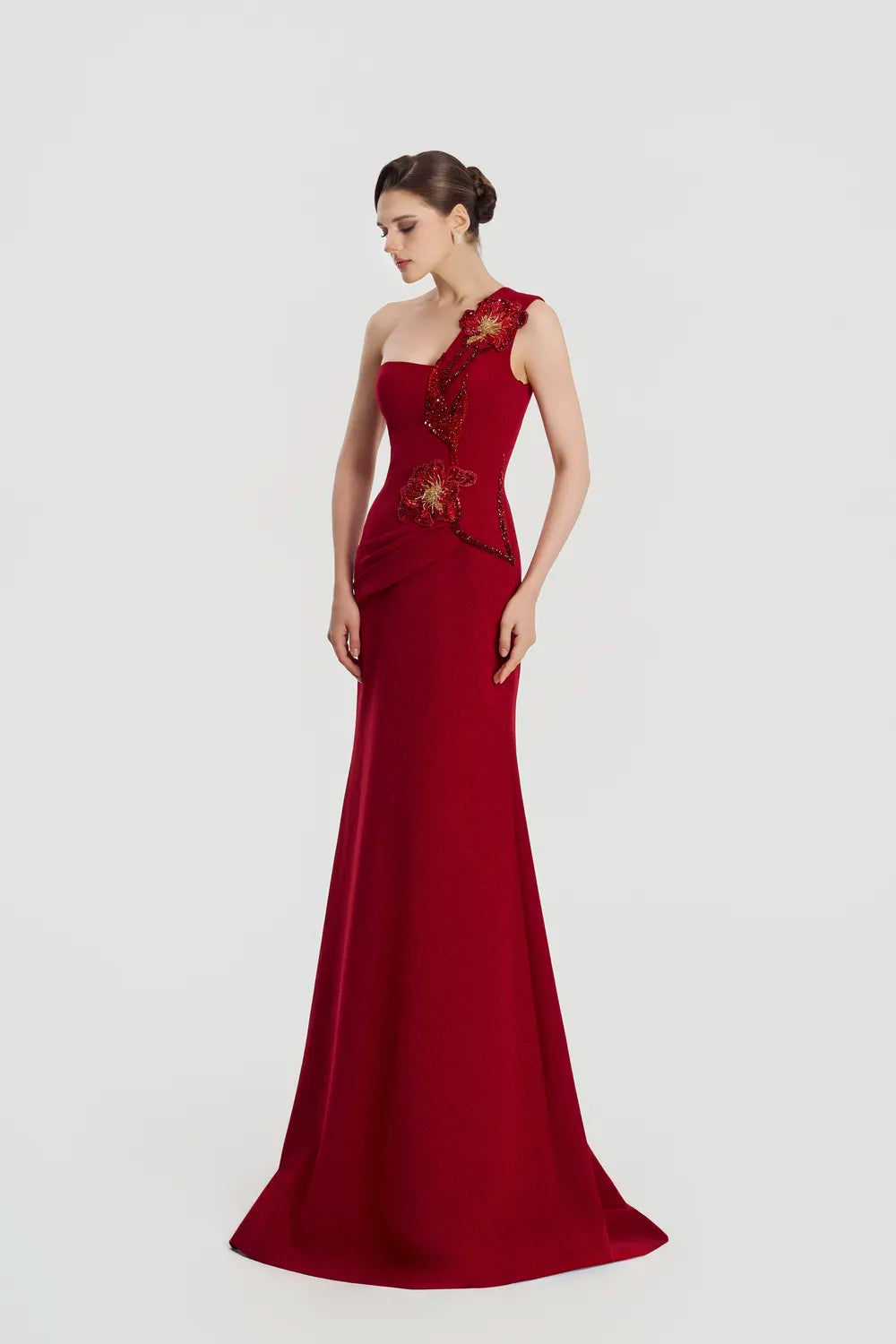 Floral One Shoulder Flared A-Line Dress - TRACY COUTURE