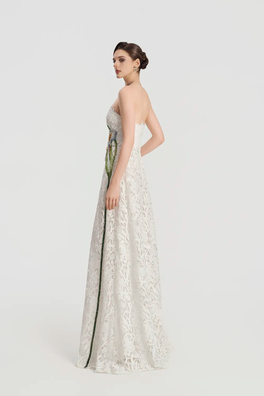 Strapless Floral Laser-Cut Dress - TRACY COUTURE