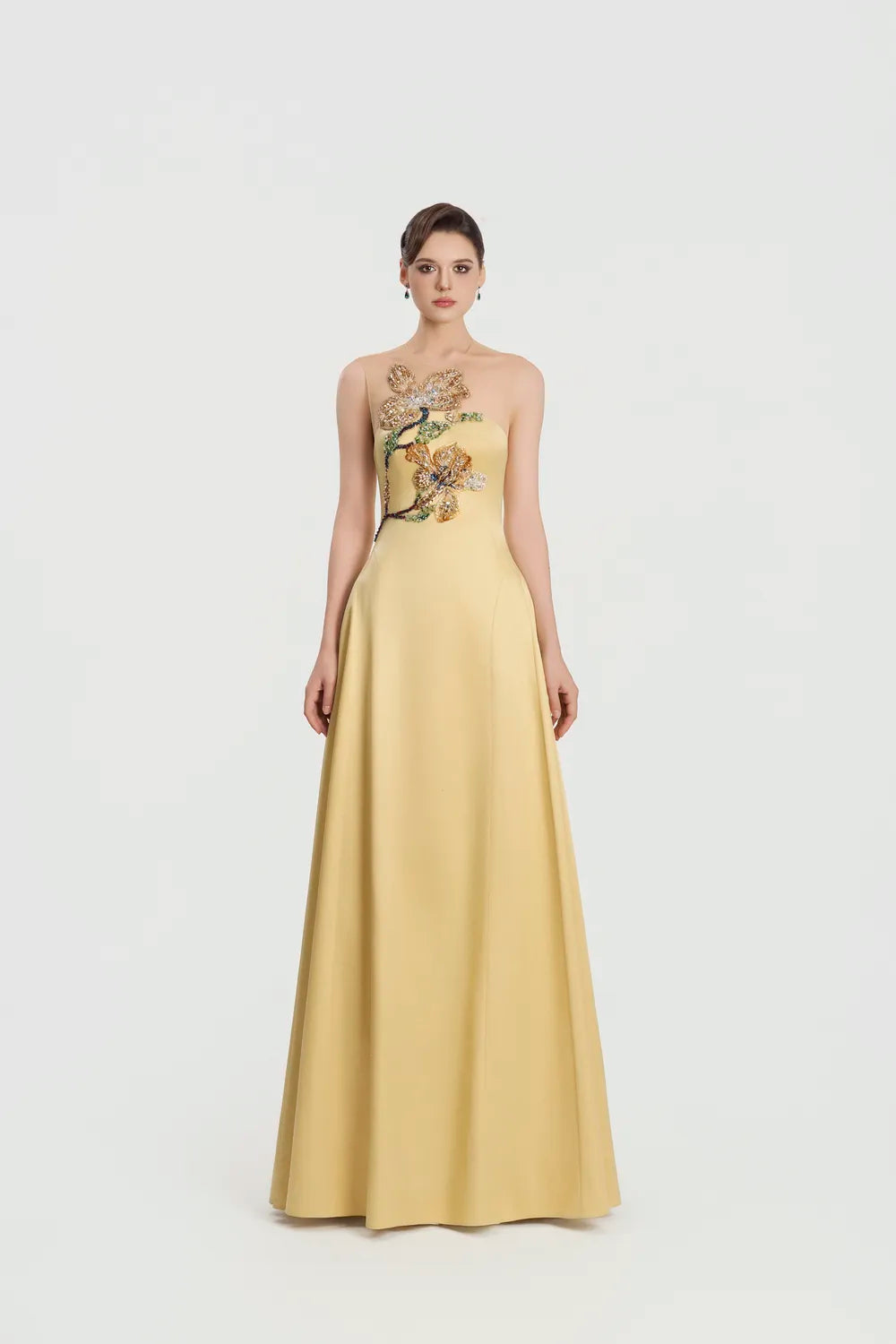 Crystal Floral Embellished Sleeveless A-Line Dress - TRACY COUTURE