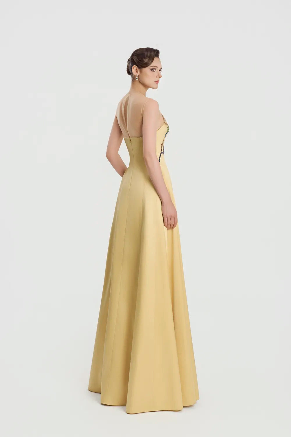 Crystal Floral Embellished Sleeveless A-Line Dress - TRACY COUTURE