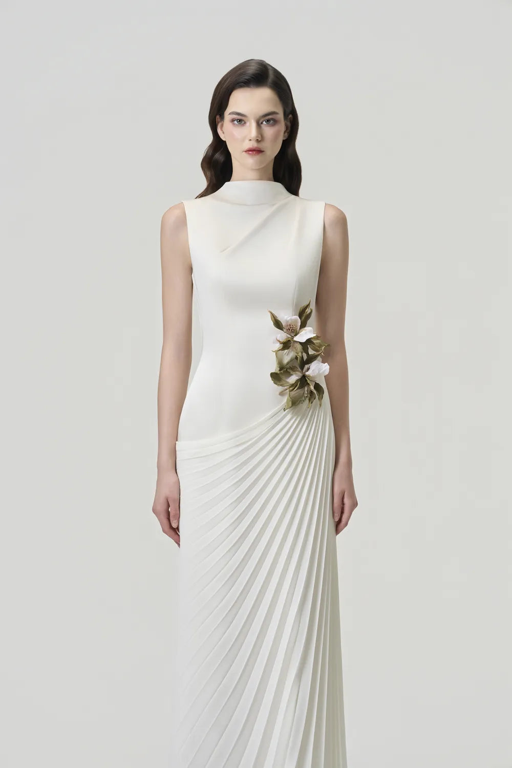 Sleeveless 3D Floral Diagonal Drop Waist Dress - TRACY COUTURE