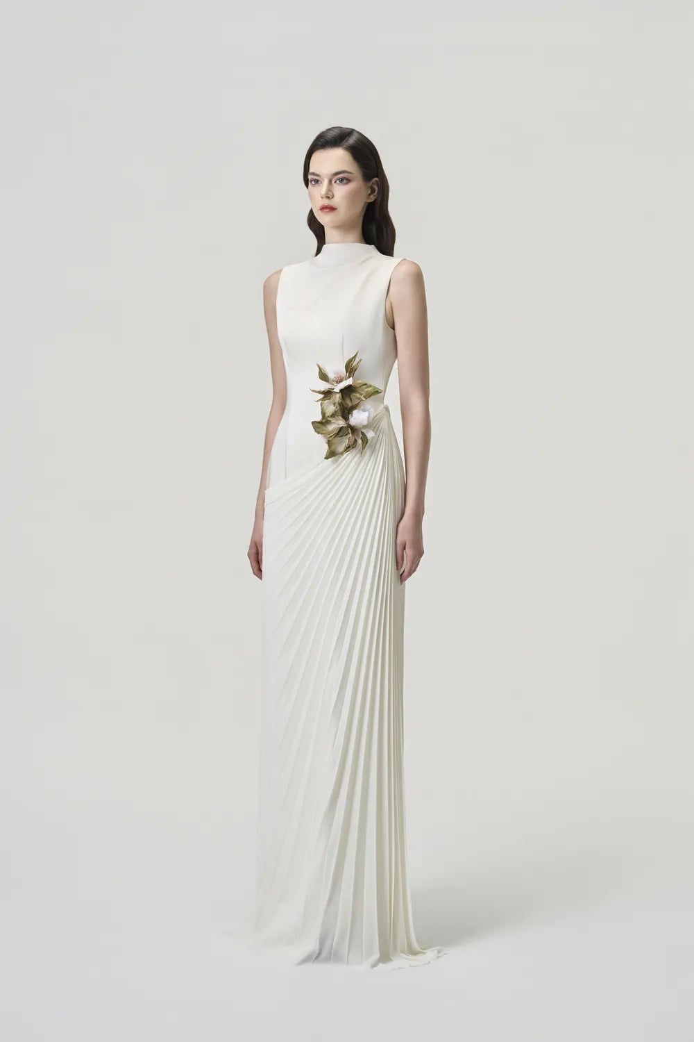 Sleeveless 3D Floral Diagonal Drop Waist Dress - TRACY COUTURE