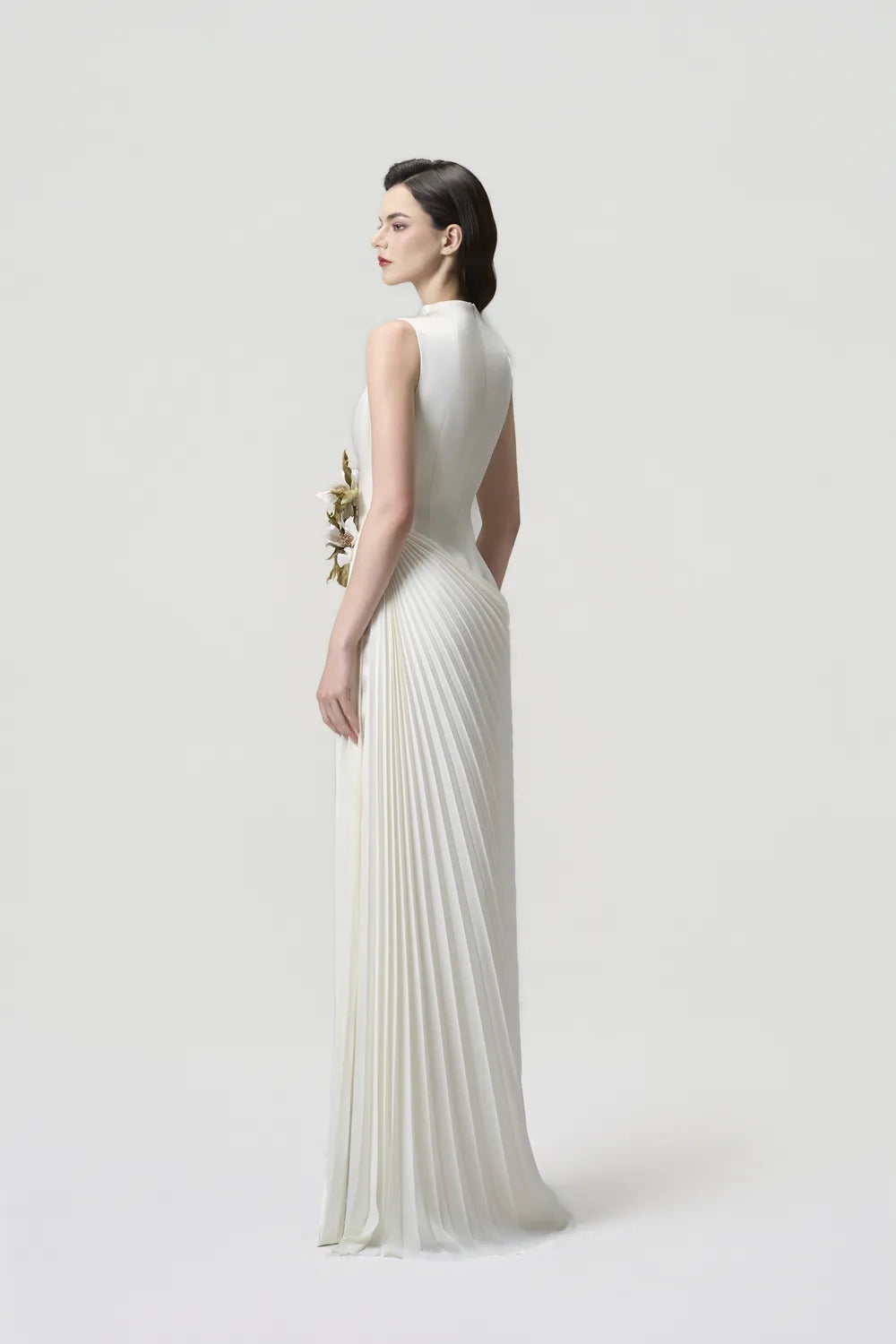 Sleeveless 3D Floral Diagonal Drop Waist Dress - TRACY COUTURE