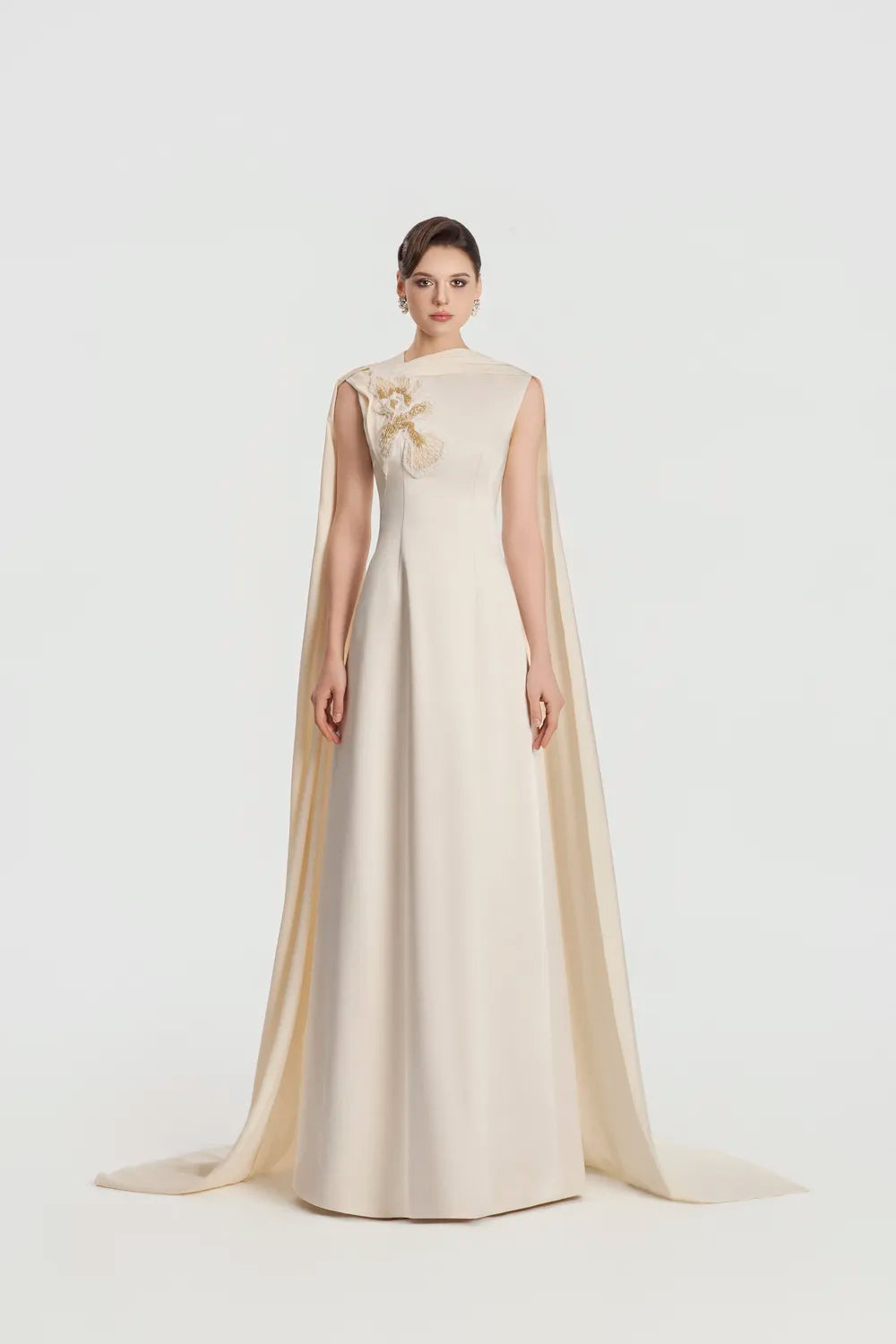 Asymmetric Neckline Long Flap A-line Dress - TRACY COUTURE