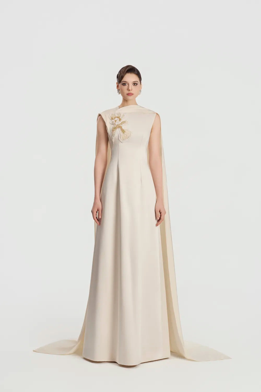 Asymmetric Neckline Long Flap A-line Dress - TRACY COUTURE