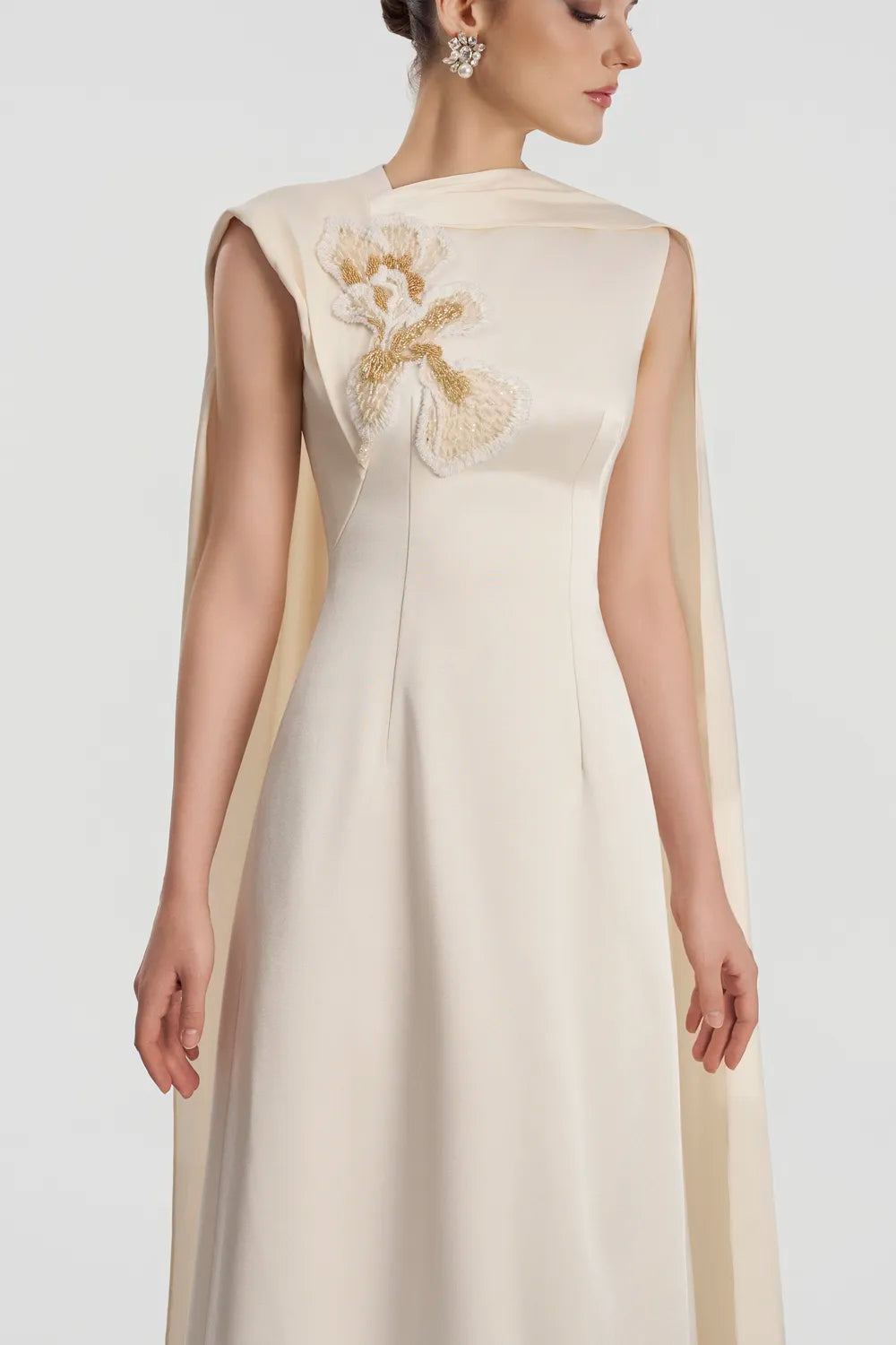 Asymmetric Neckline Long Flap A-line Dress - TRACY COUTURE