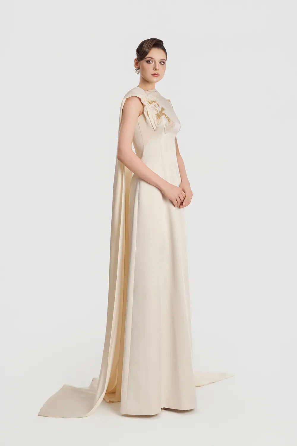 Asymmetric Neckline Long Flap A-line Dress - TRACY COUTURE