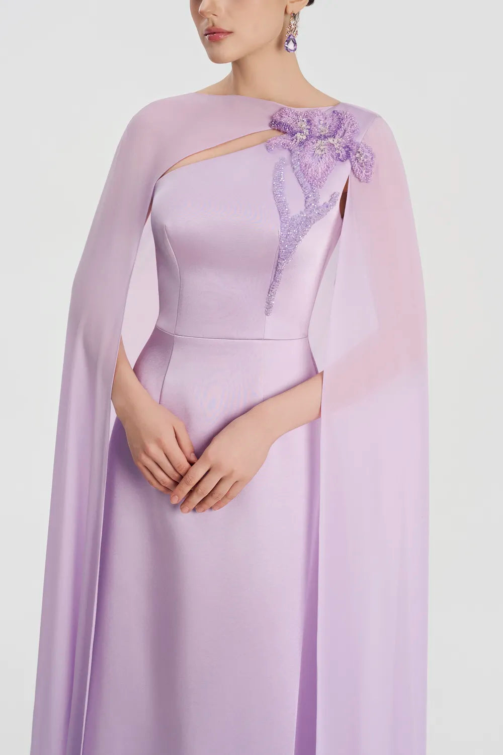 Open Chest Long Cape Straight Dress