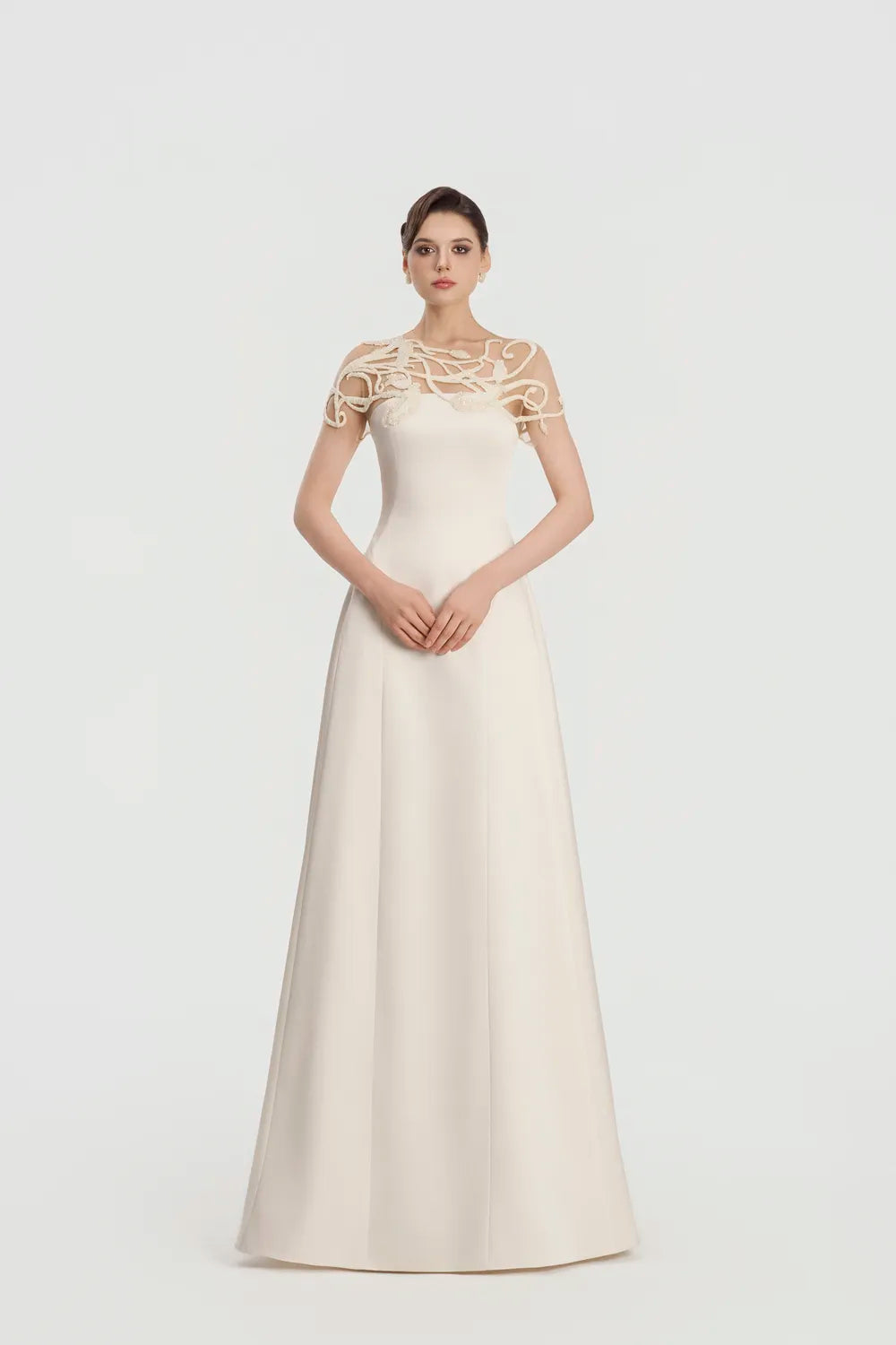 Asymmetric Wavy Bead Embellished Shoulder A-Line Dress