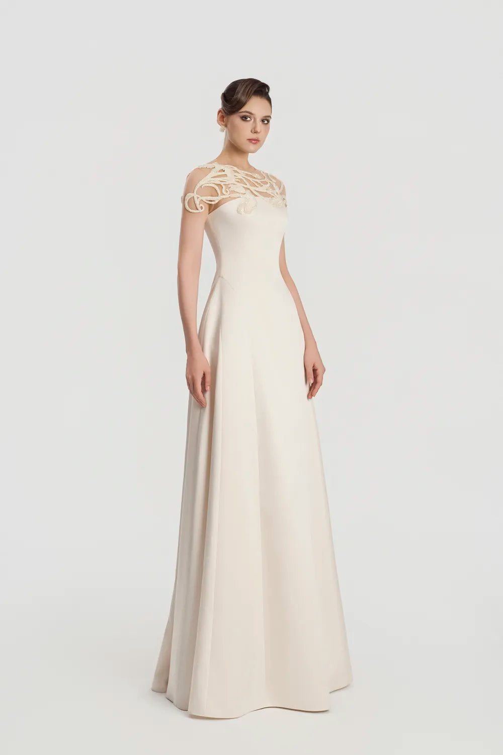 Asymmetric Wavy Bead Embellished Shoulder A-Line Dress