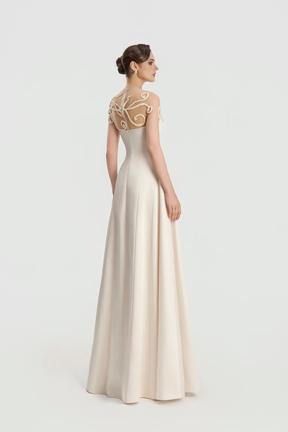 Asymmetric Wavy Bead Embellished Shoulder A-Line Dress