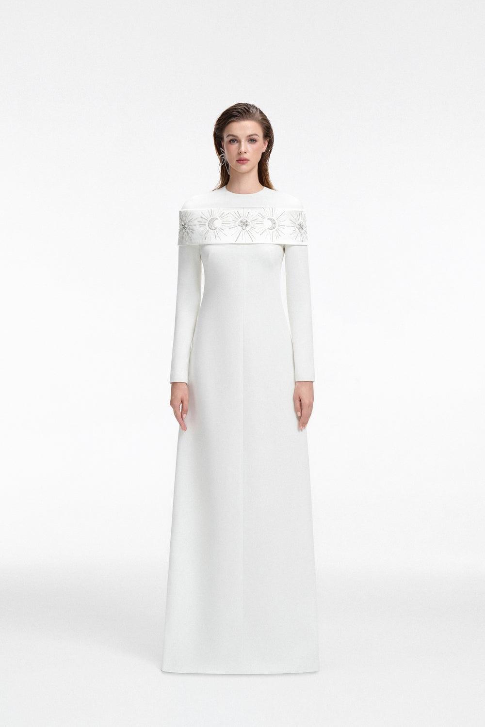 Round Neck Shoulder Crystal Embellished Dress