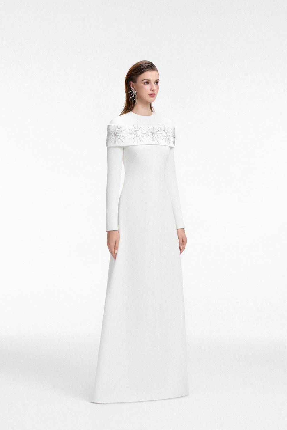 Round Neck Shoulder Crystal Embellished Dress