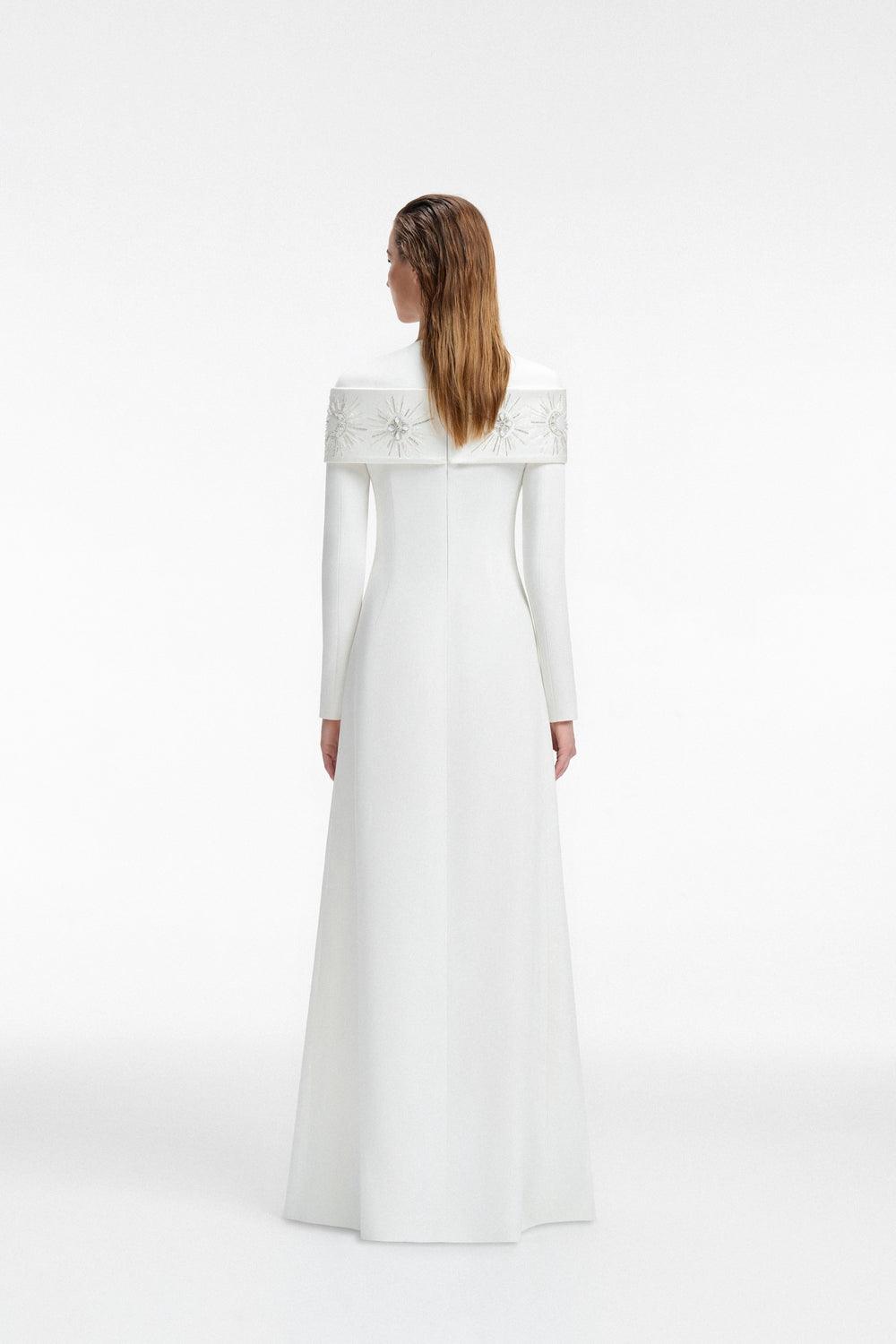 Round Neck Shoulder Crystal Embellished Dress