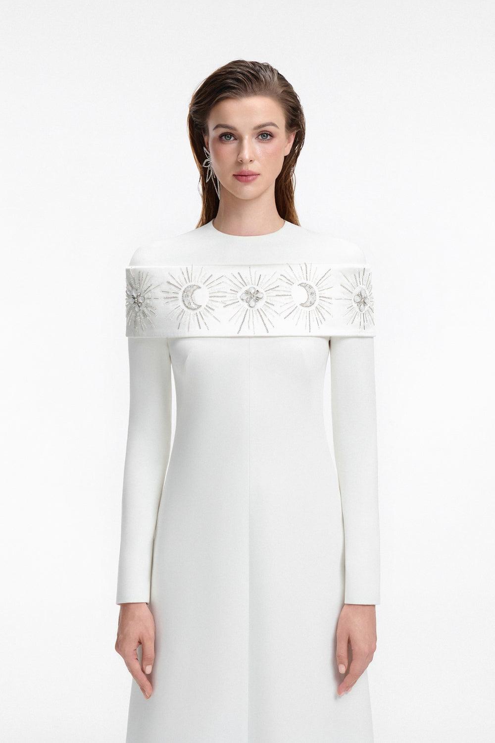 Round Neck Shoulder Crystal Embellished Dress