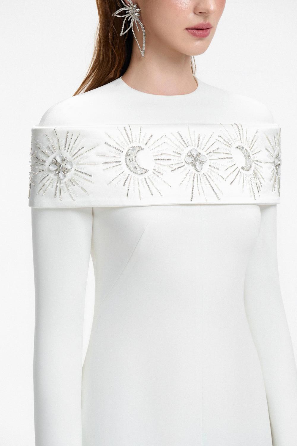 Round Neck Shoulder Crystal Embellished Dress