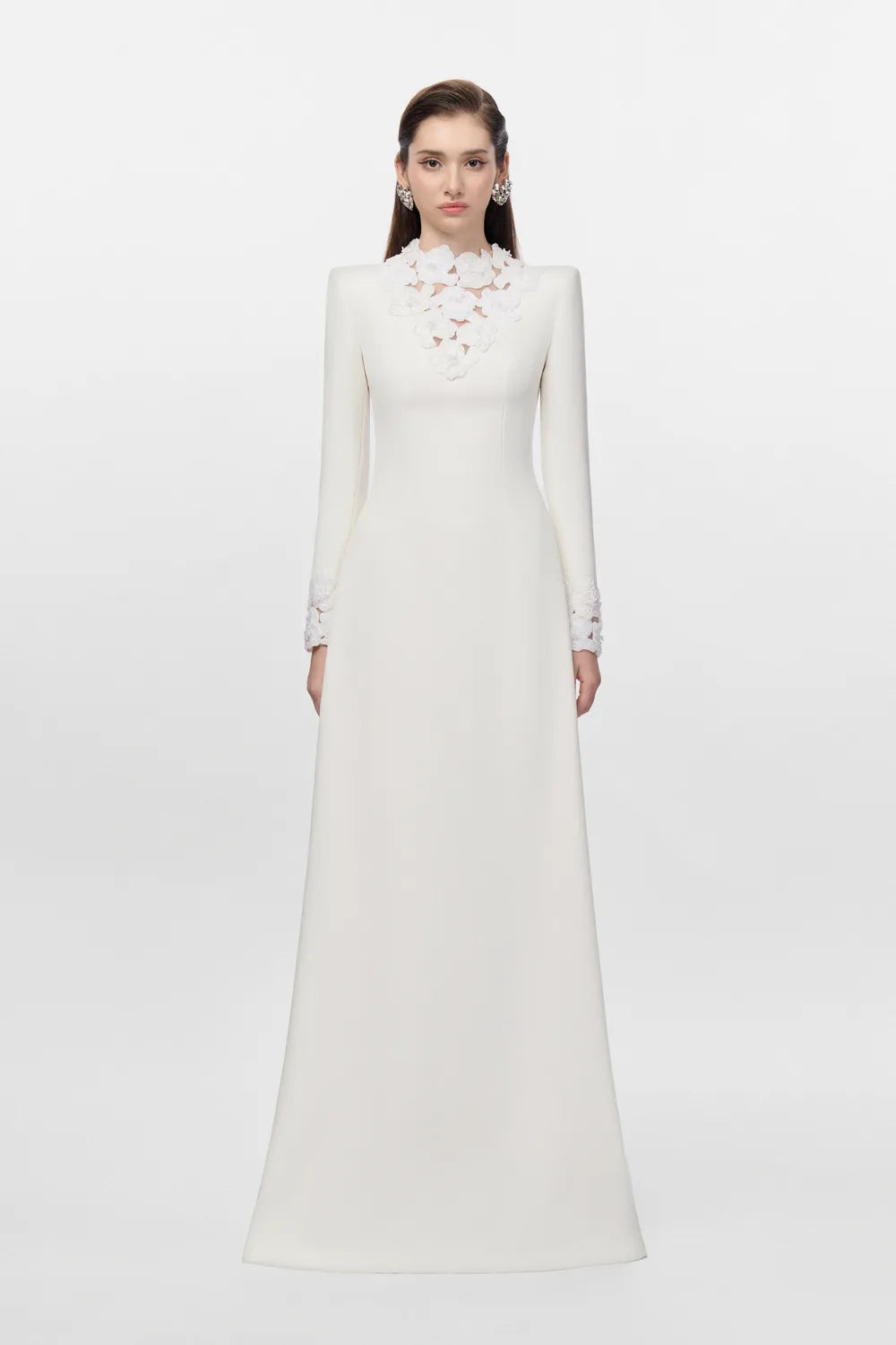 Floral Laser-Cut With Bead A-line Dress - TRACY COUTURE