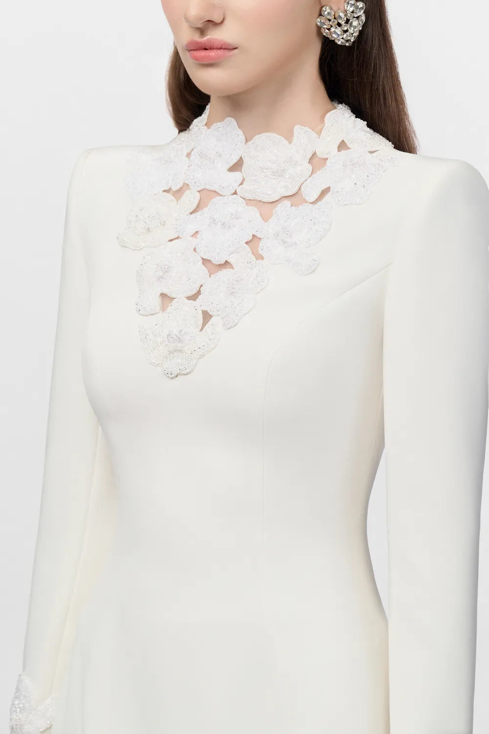 Floral Laser-Cut With Bead A-line Dress - TRACY COUTURE