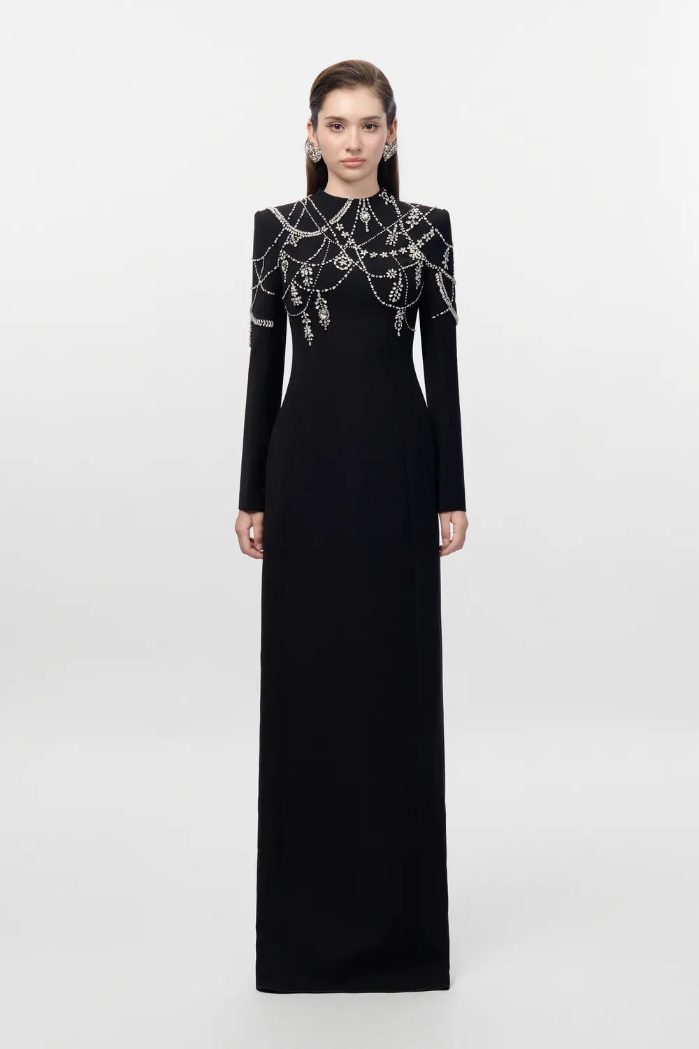 Cross-Over Crystal-Line Embellished Dress - TRACY COUTURE