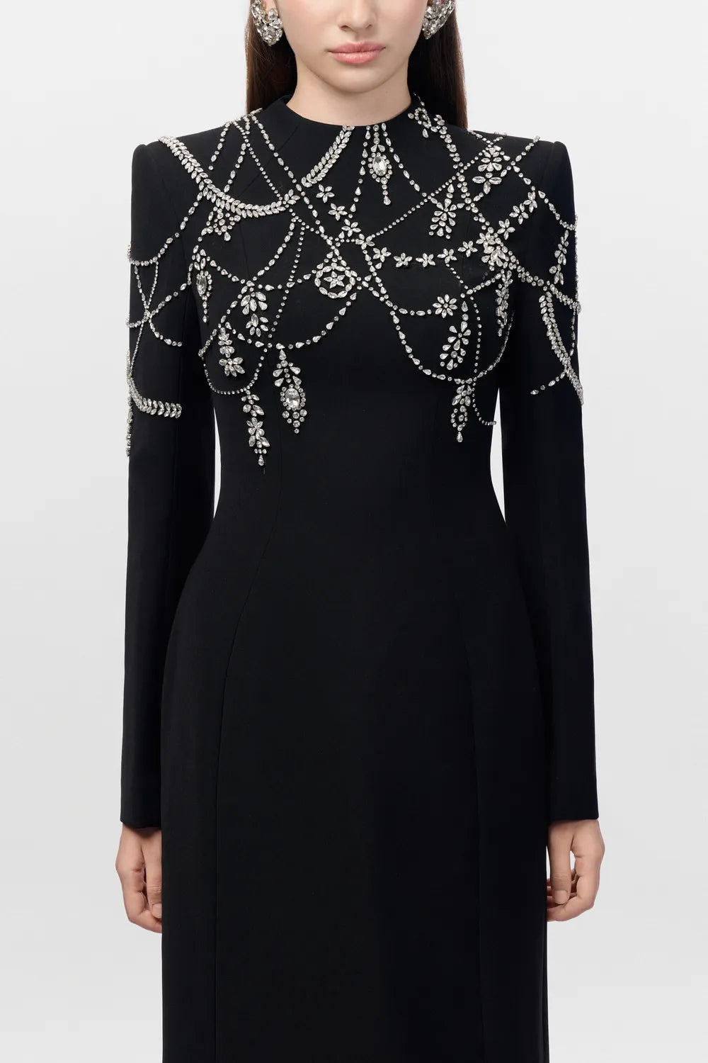 Cross-Over Crystal-Line Embellished Dress - TRACY COUTURE