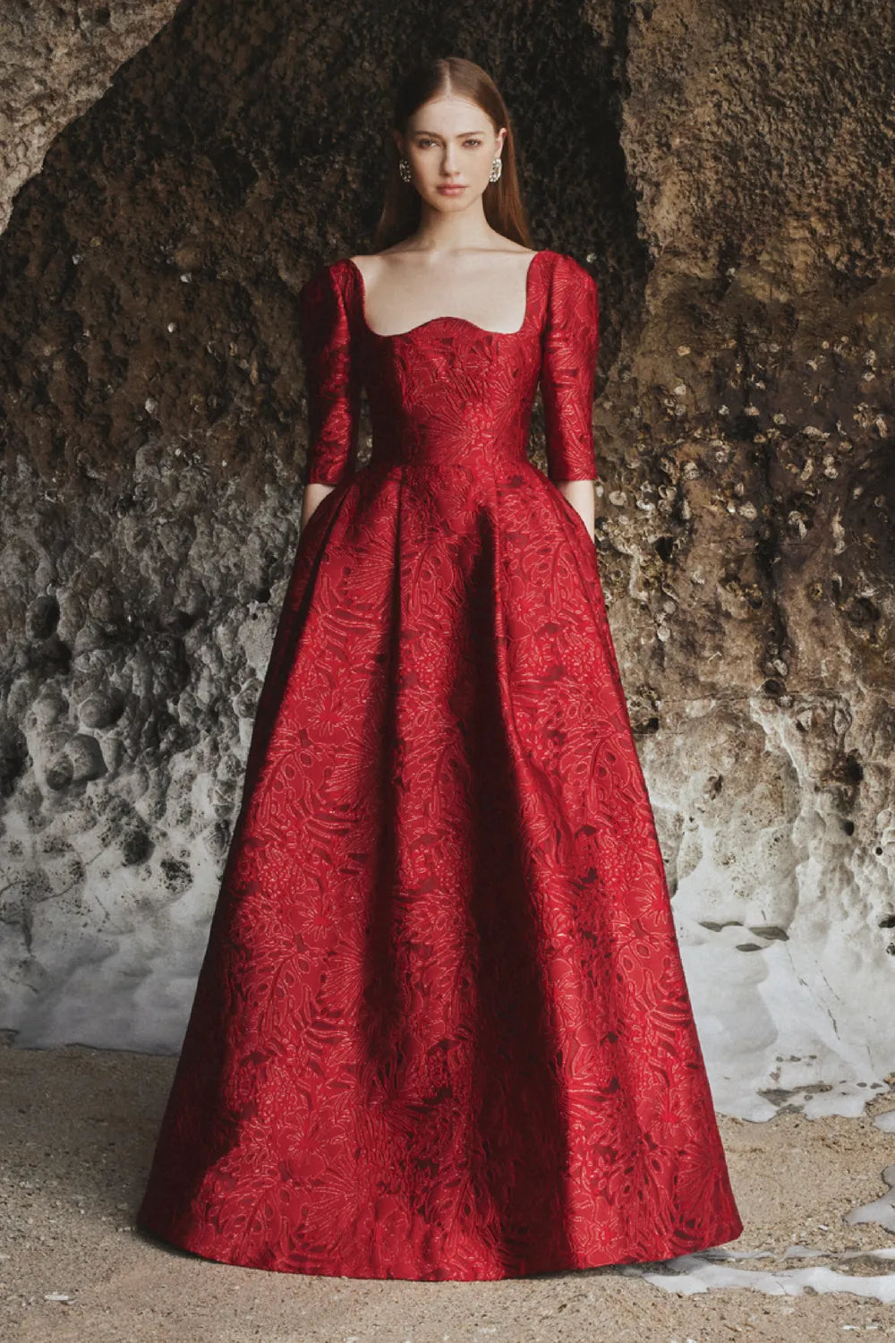 Long Sleeve Curved Neckline Full Dress