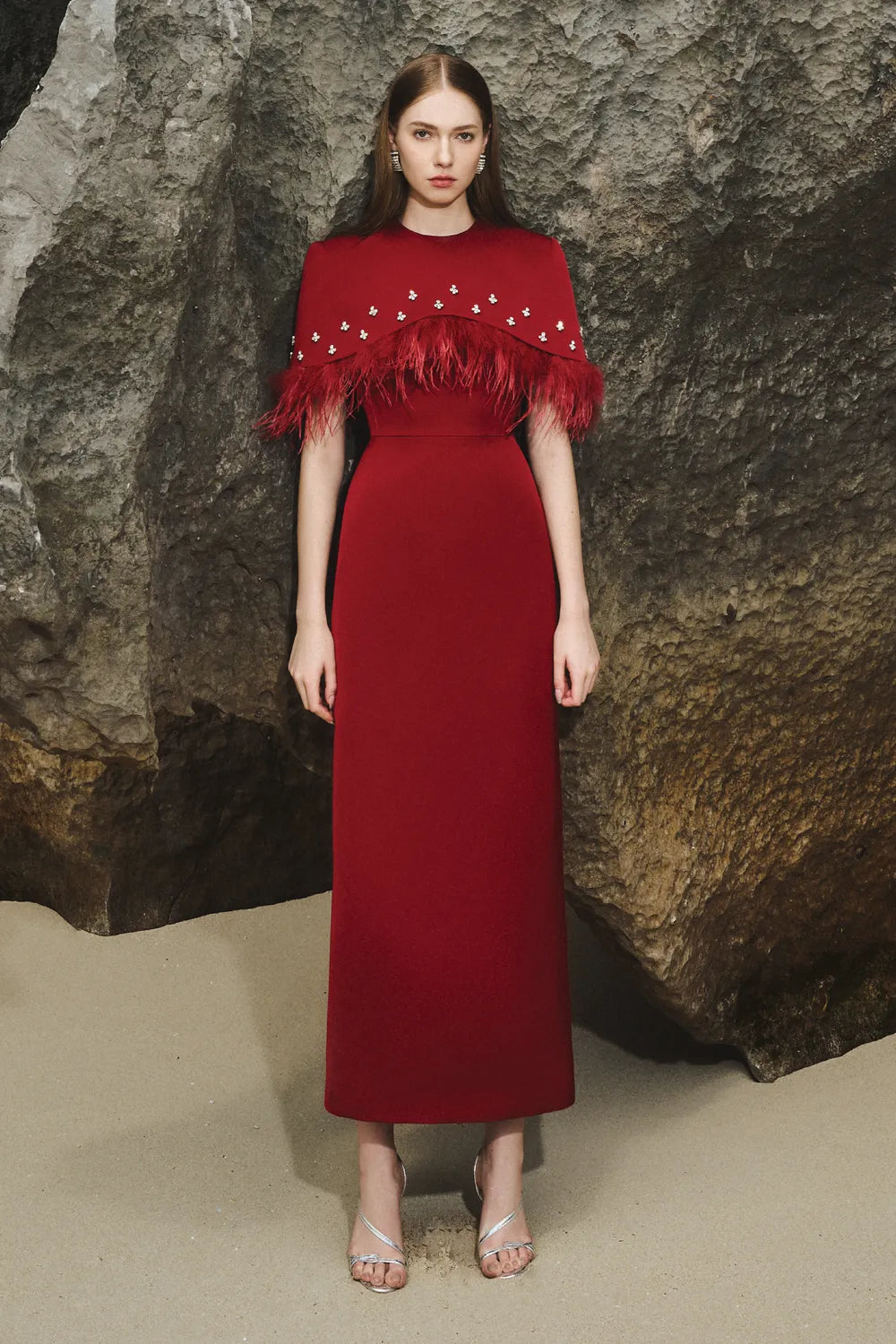 Curved Capelet Midi Dress - TRACY COUTURE