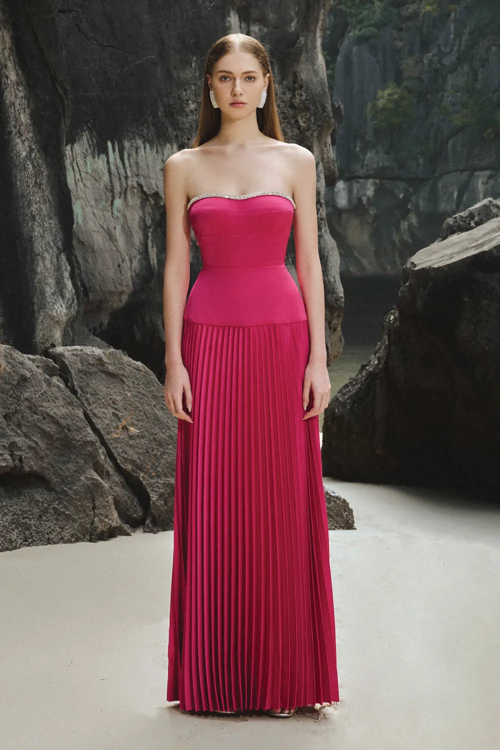 Camisole Pleated Maxi Dress S / Hot Pink Camisole Pleated Maxi Dress S / Hot Pink