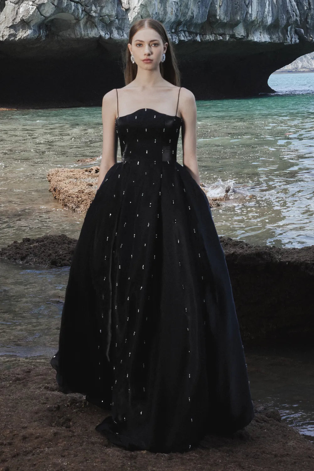 Camisole Wavy Chestline With Stone Embellishment - TRACY COUTURE